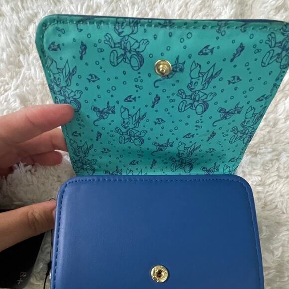 Loungefly Disney Pinocchio Underwater Small Zip Blue Wallet NEW Cards Cash - Picture 9 of 9